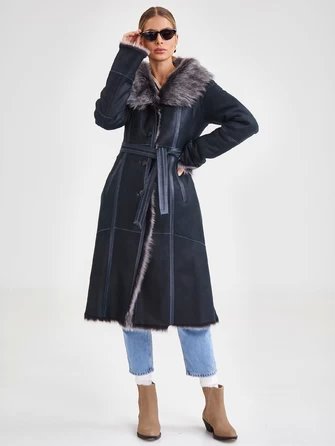 Женское пальто из натуральной овчины с капюшоном 132-0