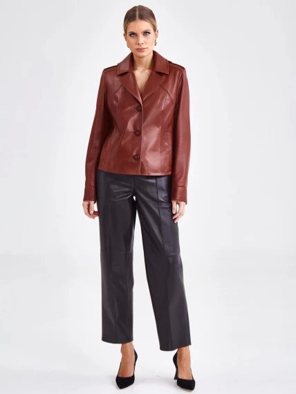 Короткая женская кожаная куртка на пуговицах премиум класса 304н, виски, размер 46, артикул 23320-6