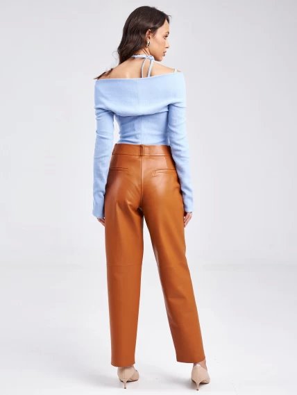 Женские кожаные брюки со стрелкой из натуральной кожи премиум класса 08, виски, размер 46, артикул 85910-6