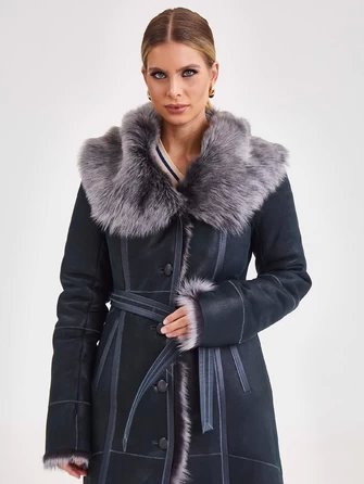 Женское пальто из натуральной овчины с капюшоном 132-1