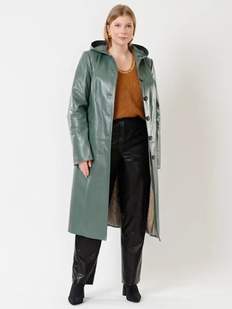 Кожаное женское утепленное пальто с капюшоном премиум класса 380нш-1