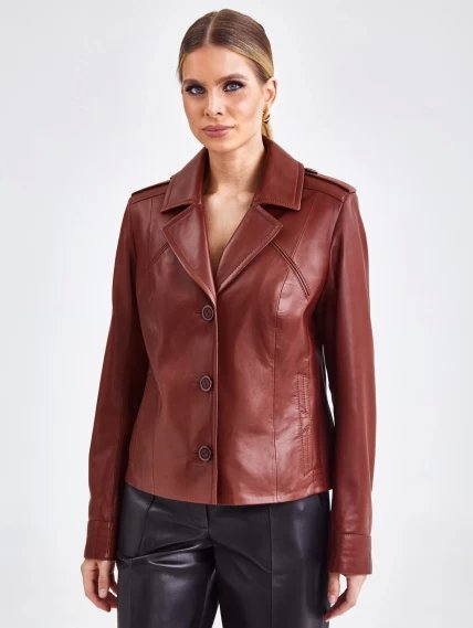 Короткая женская кожаная куртка на пуговицах премиум класса 304н, виски, размер 46, артикул 23320-0