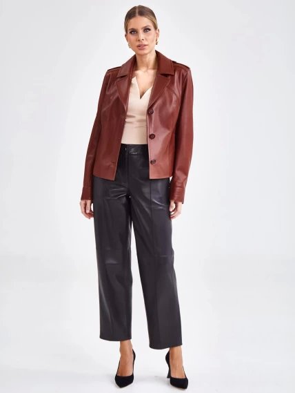 Короткая женская кожаная куртка на пуговицах премиум класса 304н, виски, размер 46, артикул 23320-1