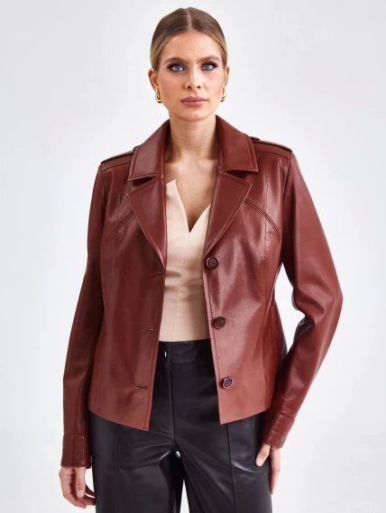 Короткая женская кожаная куртка на пуговицах премиум класса 304н, виски, размер 46, артикул 23320-3